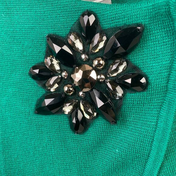 JM Collection Cardigan Women M Kelly Green Cape Style Flor Brooch Applique Retro - Picture 2 of 12